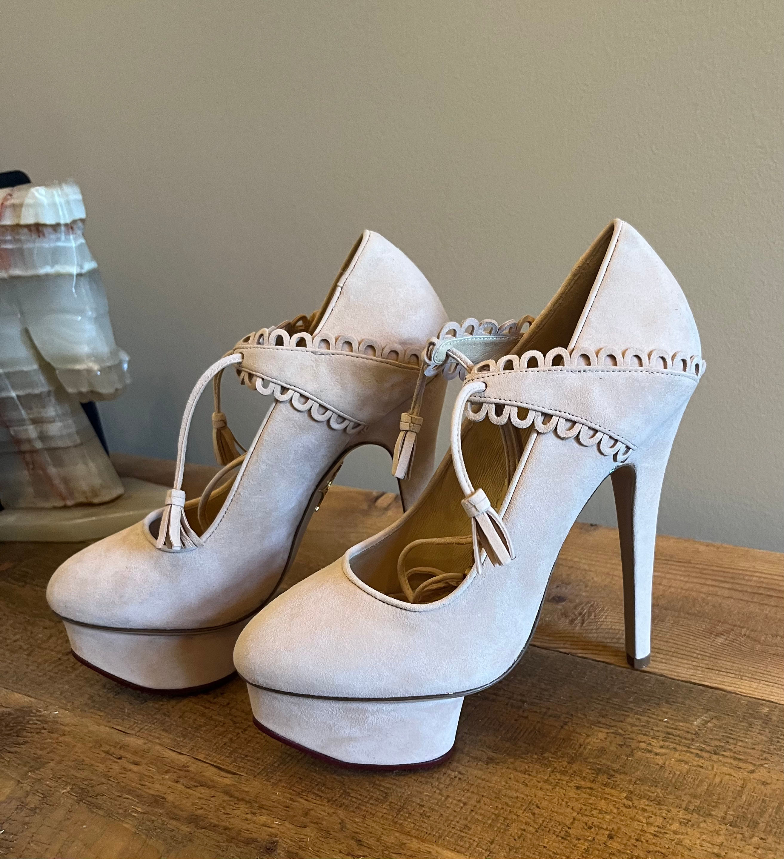 Charlotte Olympia Ophelia Blush Suede Platform Pumps
