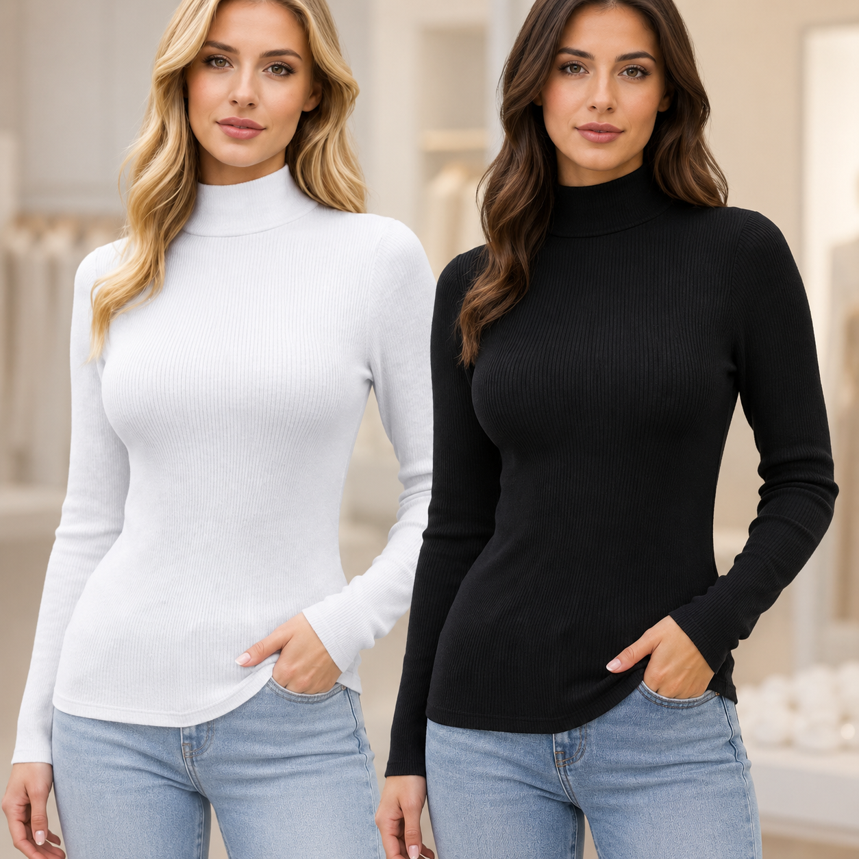 Zenana Ribbed Mock Neck Sweater In Nylon Spandex Blend Long Sleeves Chic Classic