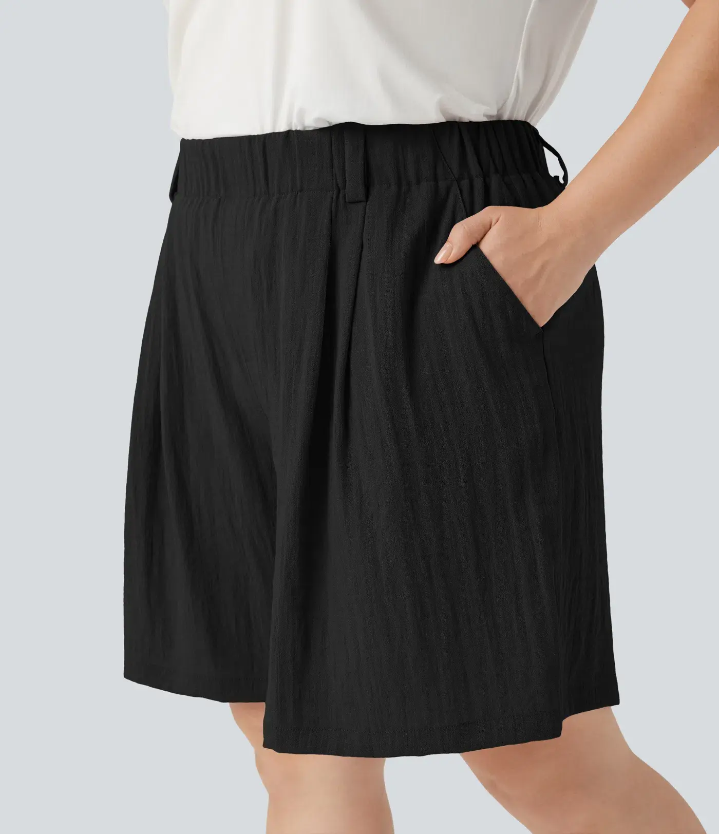 Halara High Waisted Wide Leg Bermuda Shorts Black Plus Size 1X 18W