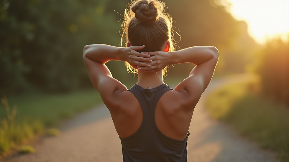 Close-up of person stretching back muscles outdoors