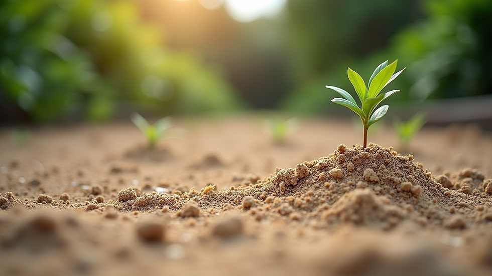 Close-up view of sandy soil with organic mulch in coastal garden
