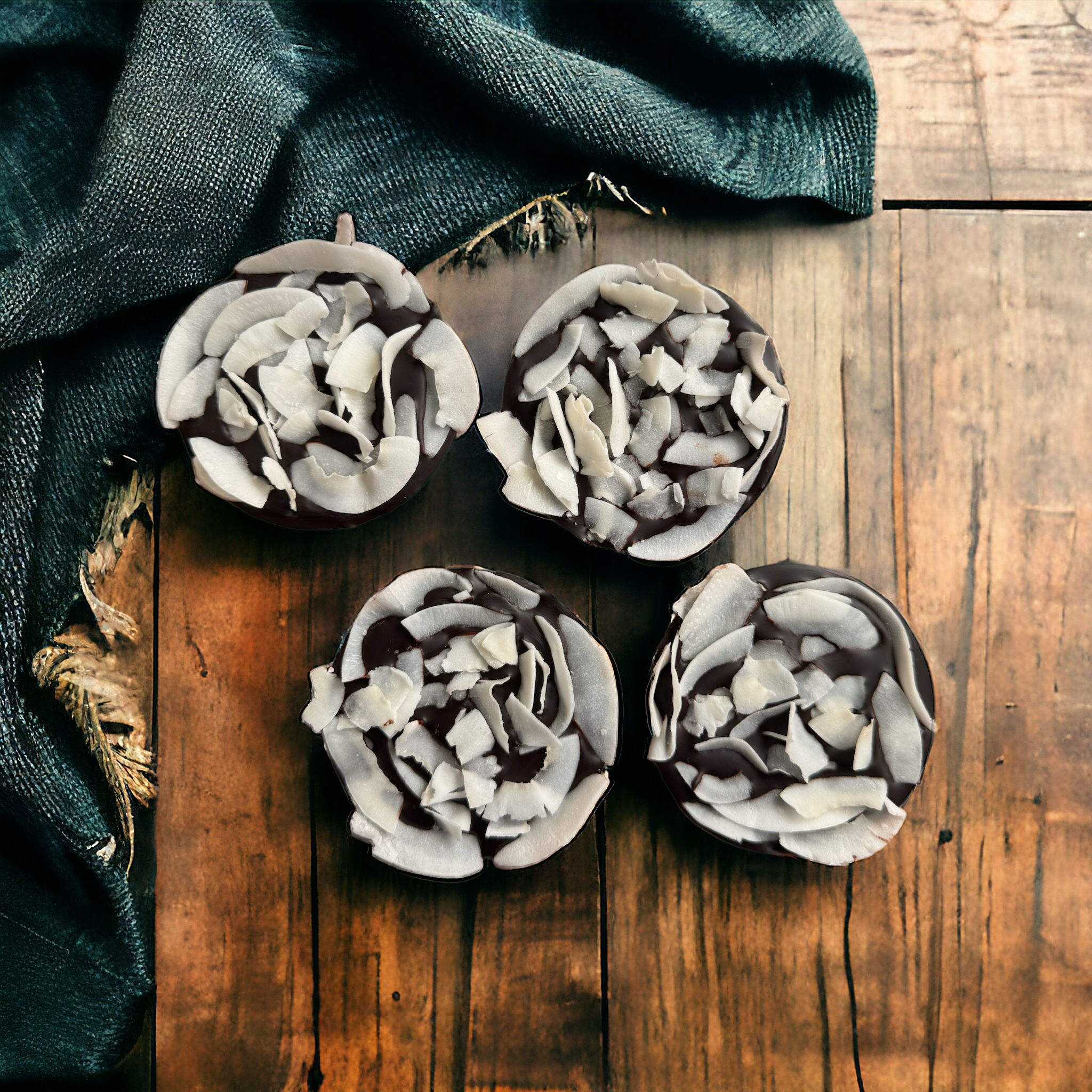 Carob medallion with coconut flakes