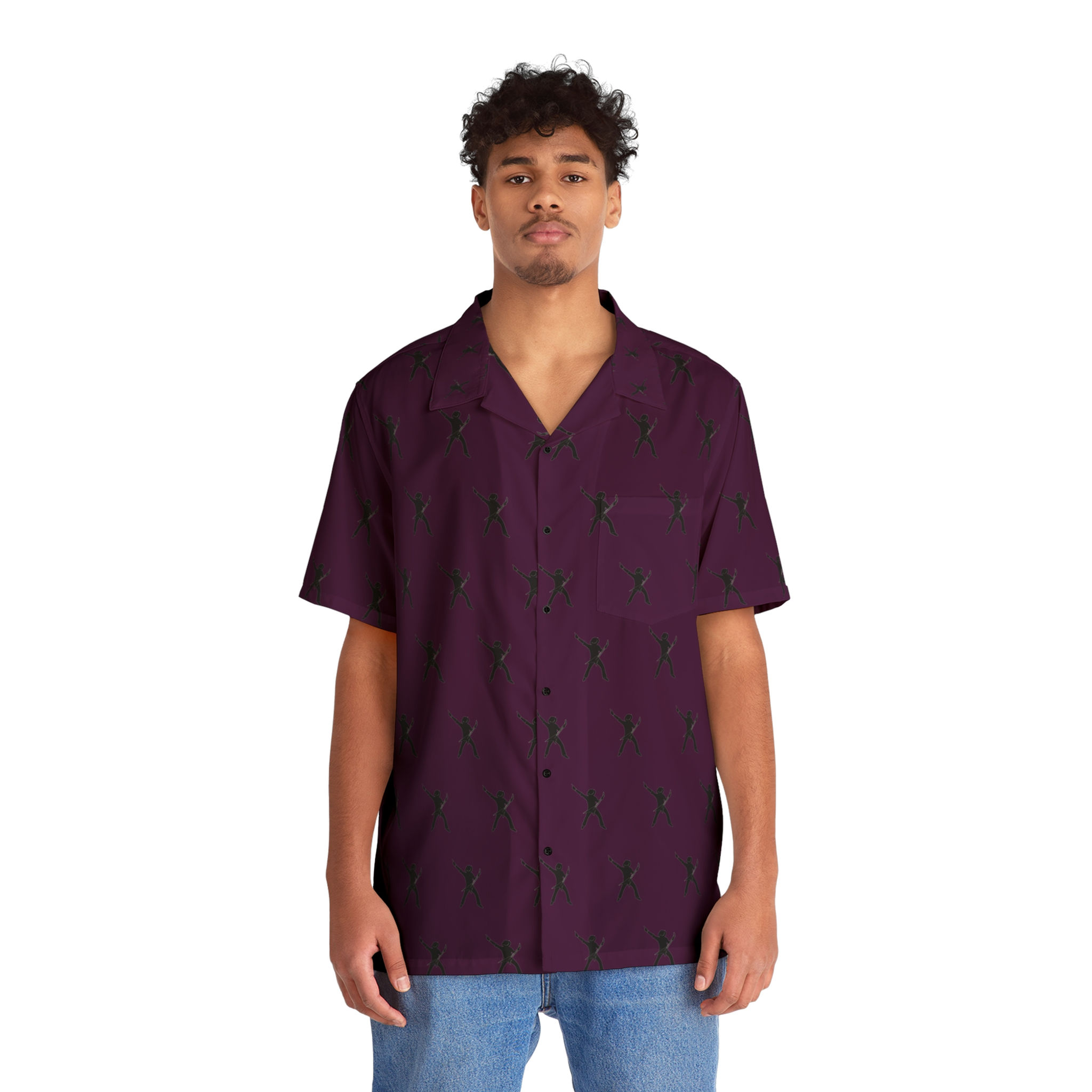 Hawaiian Button Up Shirt Unisex Royal Purple Hyphen Silhouette Design