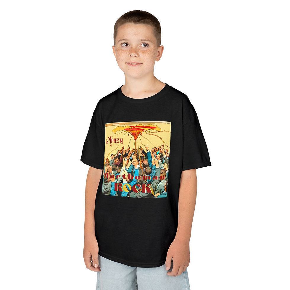Thumbnail: Kids Cotton™ T Shirt Unisex Hyphen Marthoman Rock Artwork & Logo