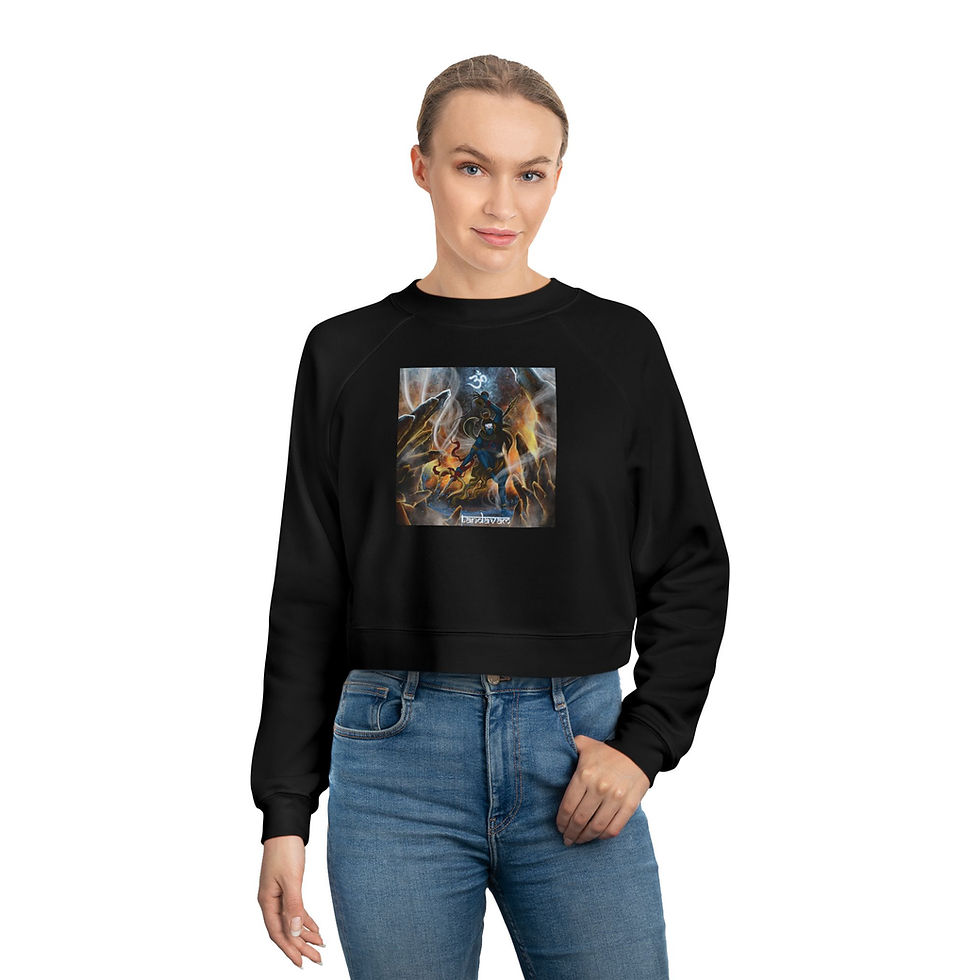 Thumbnail: Women's Cropped Fleece Pullover Hyphen Tandavam  Artwork & Logo