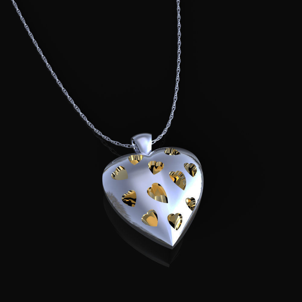 Hearts in Domed Heart Pendant