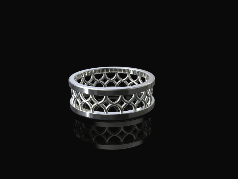 Contemporary lattice design, broad, silver silver ring
