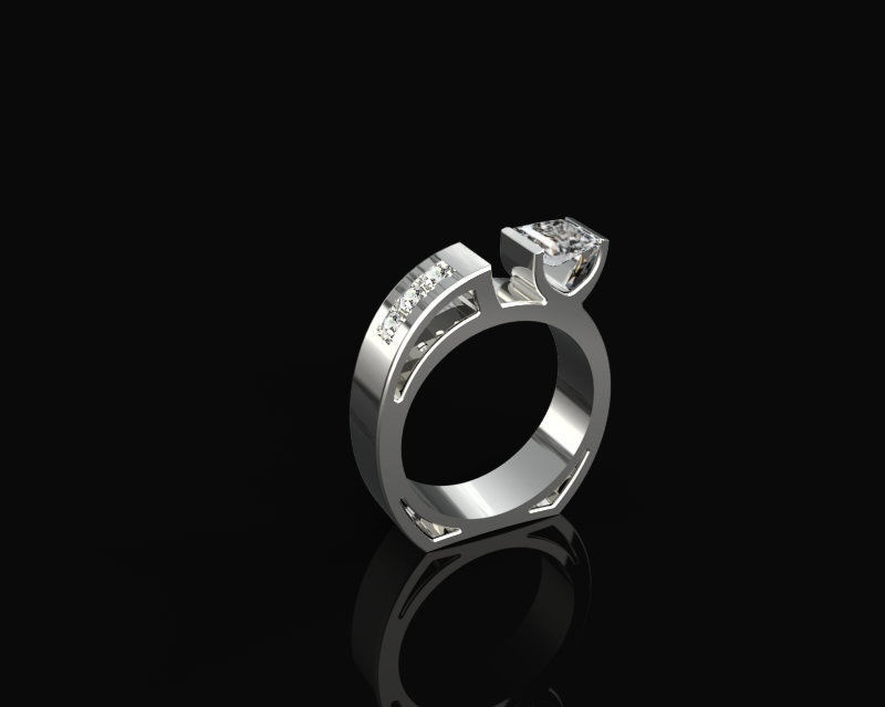 Contemporary princess cut lab diamond silver ring from Black Isle Silver