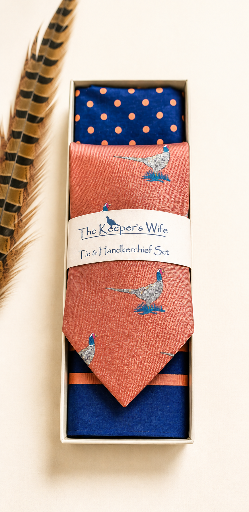 Rust Pheasant Tie & Hankie - Gift Boxed