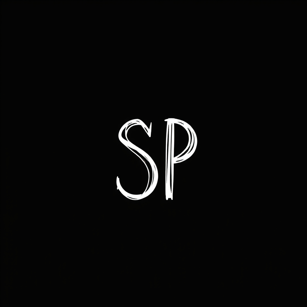 Create an image with initials SP and with background black and intials in white  .jpg