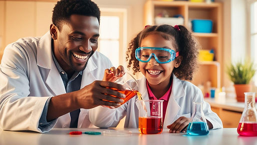 create a photo of a father and daughter smiling and doing a science expirement.jpg
