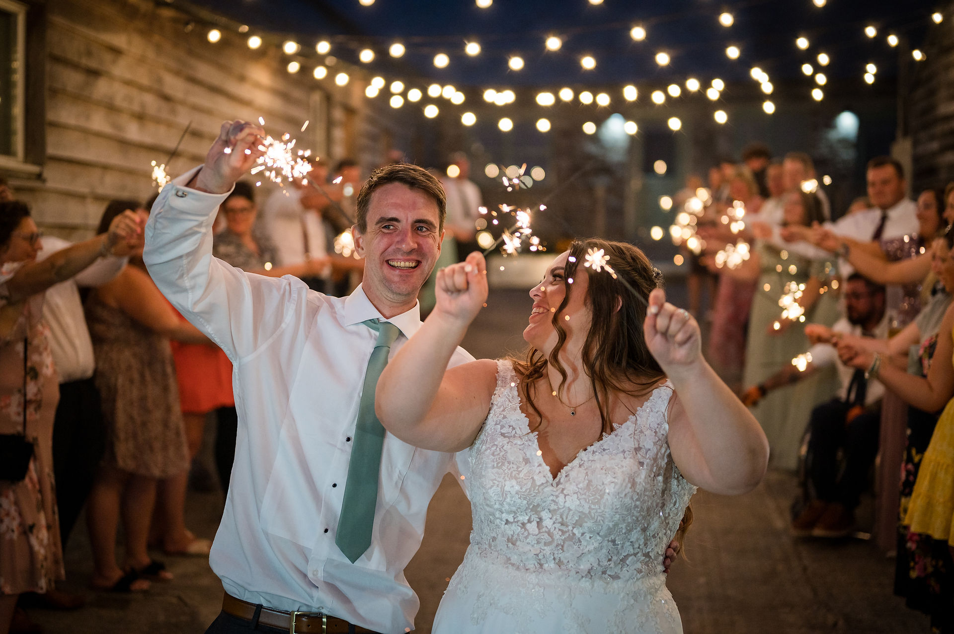Bride and Groom with Sparkers in the dark