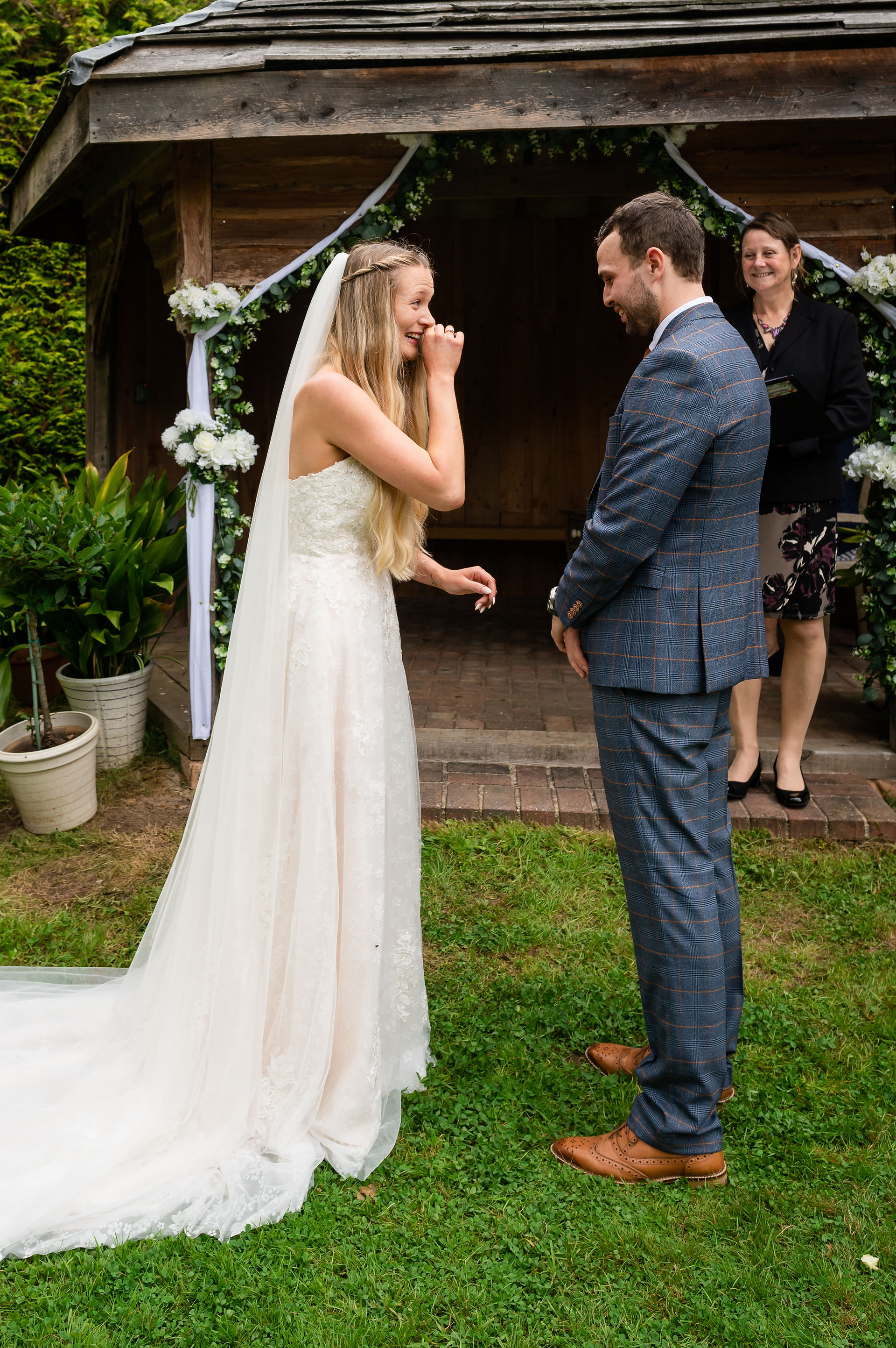 Bride and Groom during Outdoor wedding ceremony
