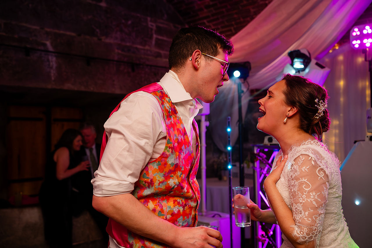 Evening celebrations at a Polhawn Fort wedding in Cornwall