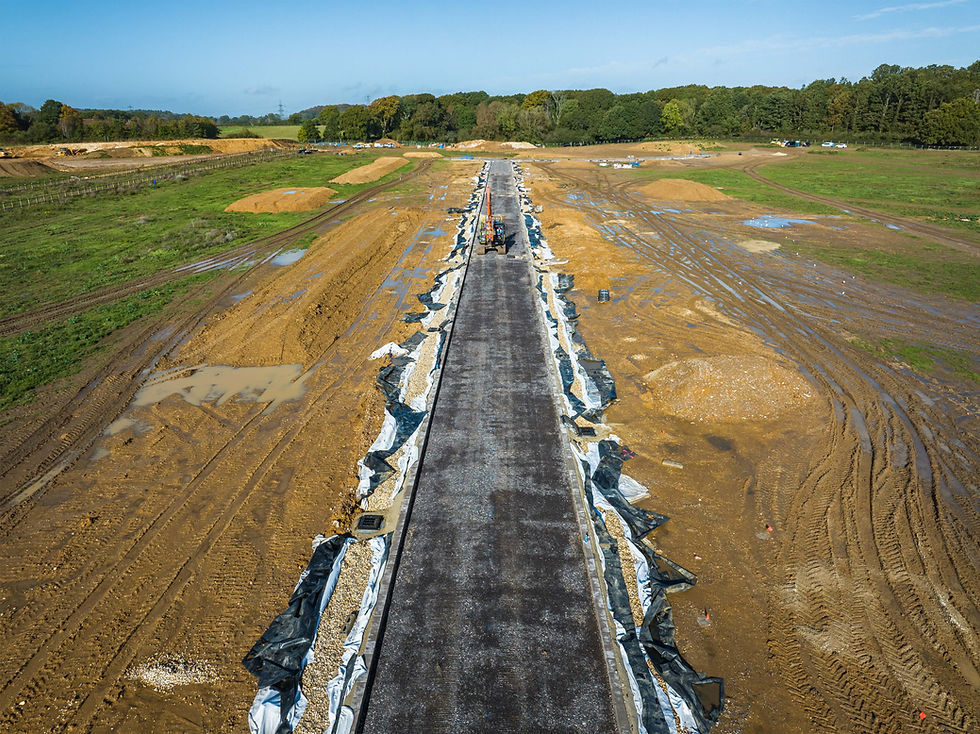 An aerial photo showing progress on a civil engineering project.