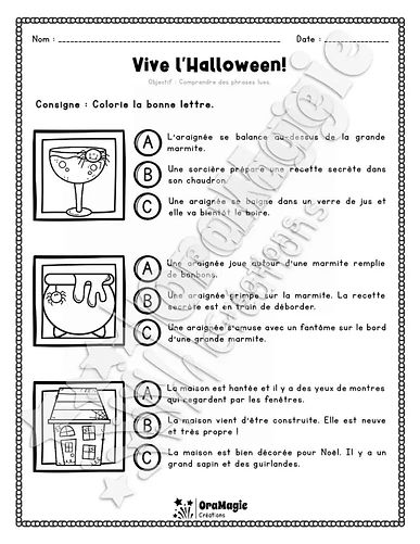 Compréhension de lecture - Trouve la bonne phrase - Vive l'Halloween - 2e année