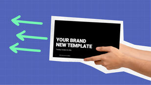 Hand holding powerpoint template slide