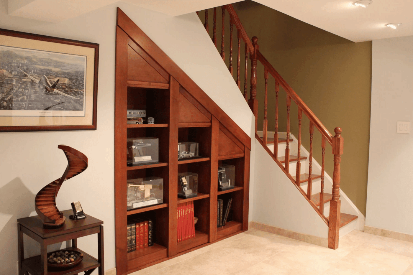 Panic room hidden within a staircase