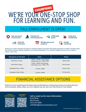 Enrollment is Open for Champions Afternoon Care!