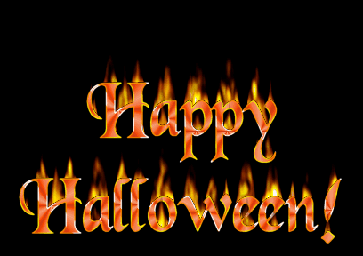 texto happy halloween en llamas