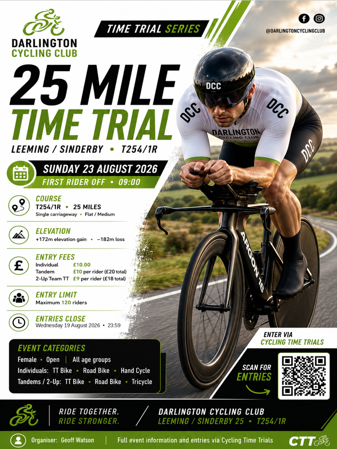 Darlington CC 25 mile TT - Sunday 23rd August