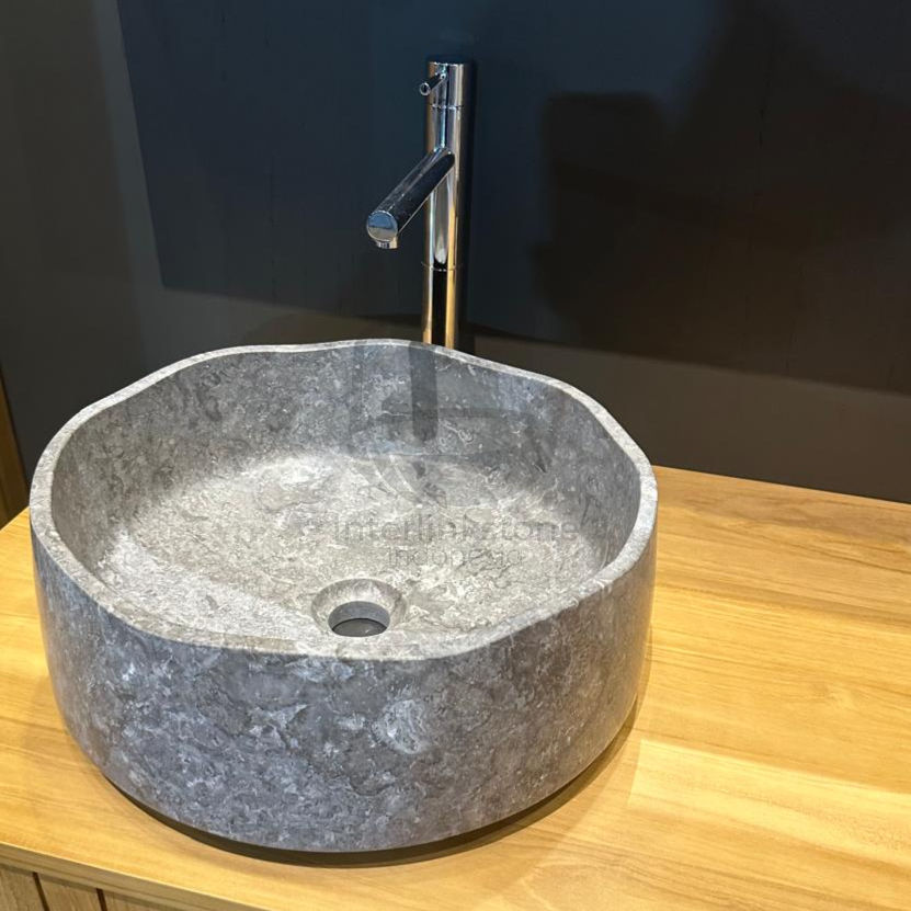 Wash Basin Marble Grey Cylindrical Style Wave