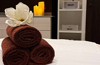 Spa towels prepared for a body treatment at Azure Wellness House in Roseville, CA