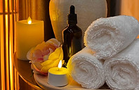 Spa towels and skincare products at Azure Wellness House in Roseville, CA