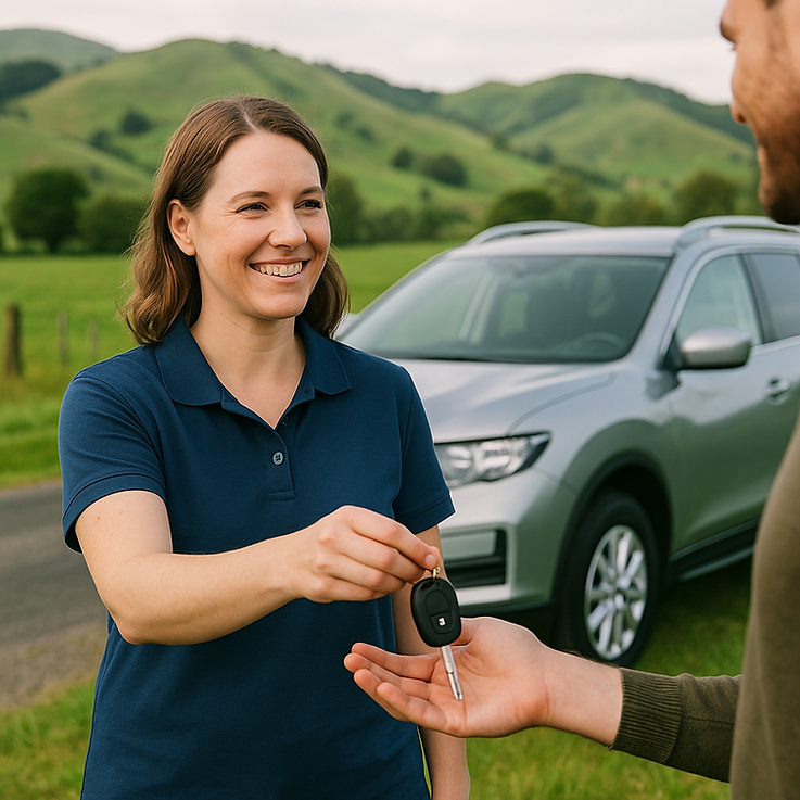 Faultless staff member handing keys to a not at fault client