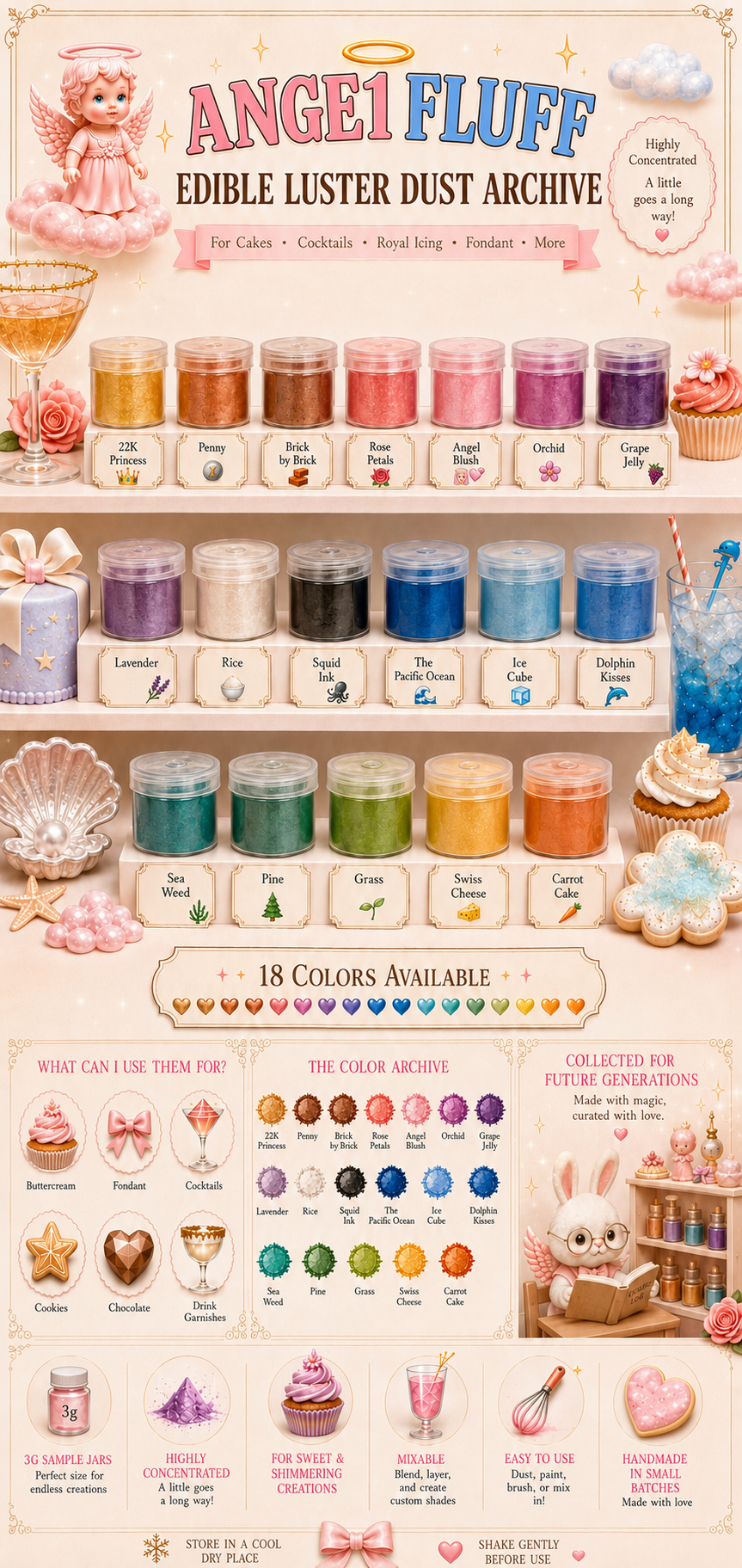 The Complete 18 Color Ange1 Fluff Edible Luster Dust Archive