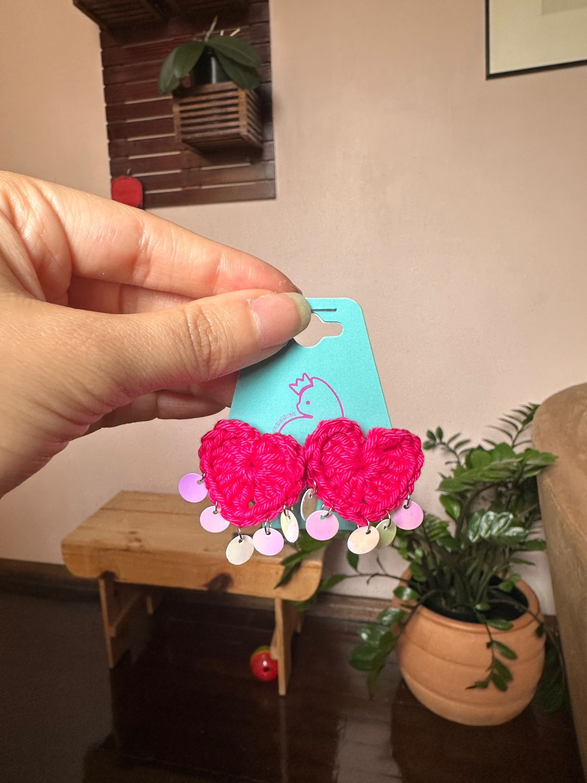 Brinco coração crochê (P)