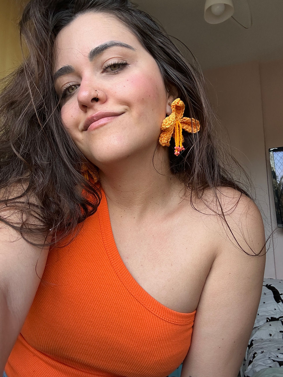 Miniatura: Brinco flor de crochê 