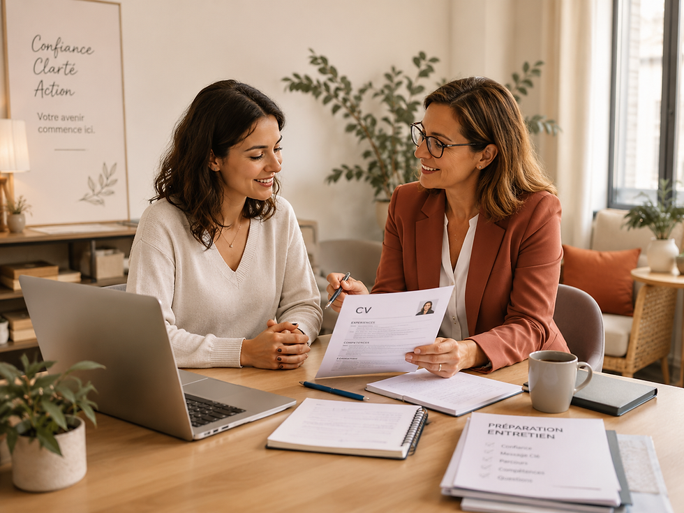 Coaching professionnel - préparation d'entretien d'embauche - Profil linkedin - Entretien de recrutement - Stratégie de recherche d'emploi - Visibilité numérique - Personal branding - CV - Lettre de motivation - Financement de formation