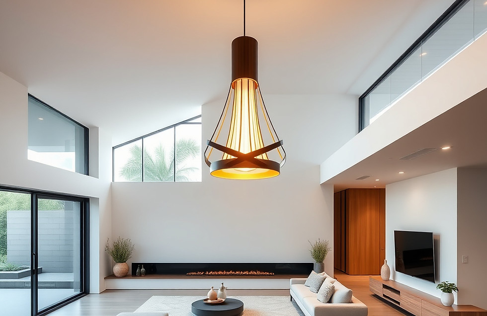A modern, architecturally designed residential living space featuring a striking contempor