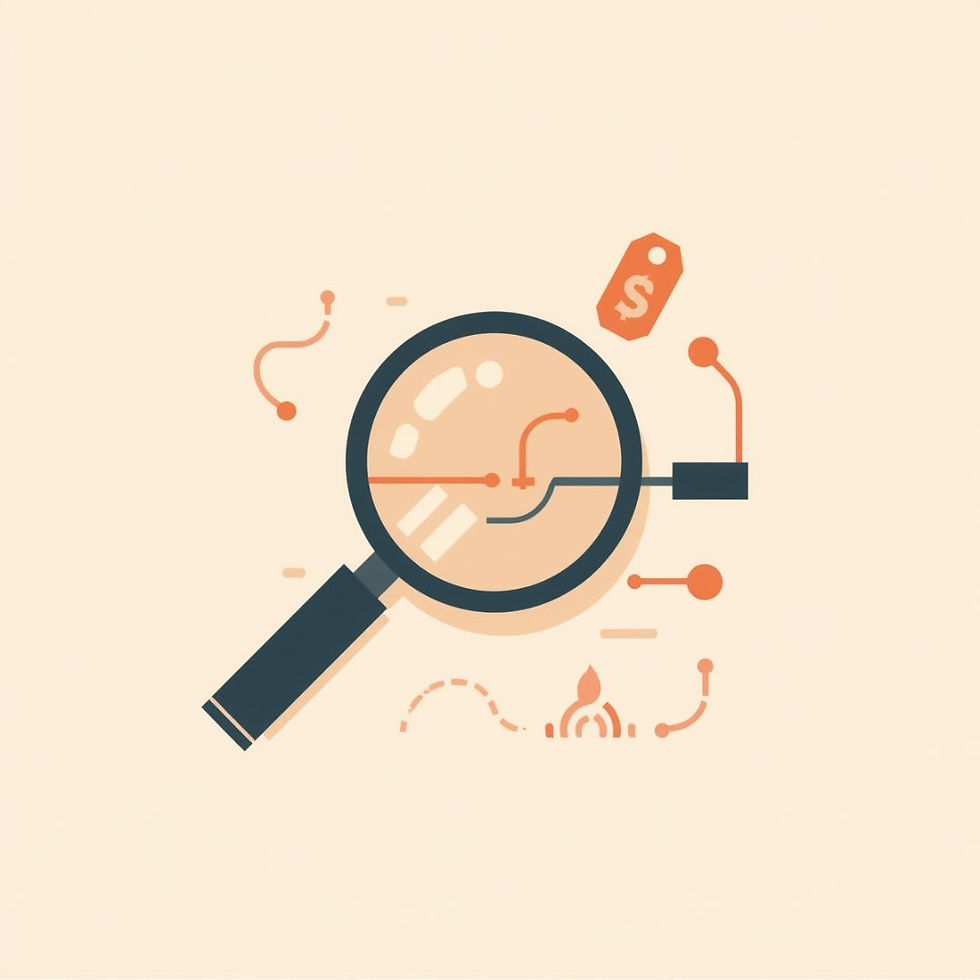 Flat vector illustration, copper-orange and charcoal-navy on a warm off-white background,