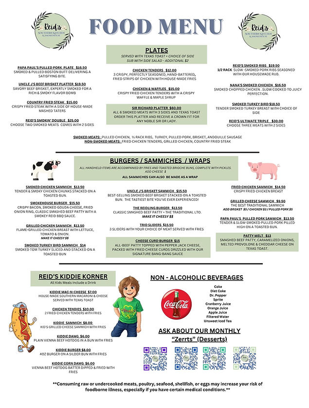 Reid's Southern Kitchen & Smokehouse Spring Menu | Peru, IL 61354 | The Best BBQ