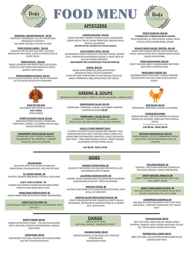 Reid's Southern Kitchen & Smokehouse Spring Menu | Peru, IL 61354 | The Best BBQ