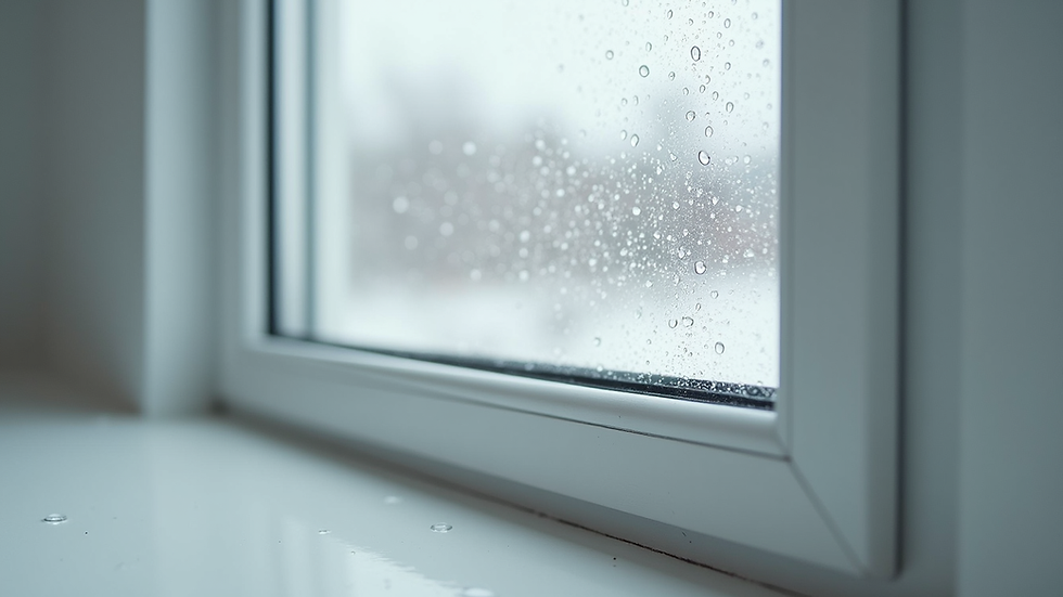 Close-up view of clean white uPVC window frame with water droplets