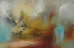 LEDA Y EL CISNE IV, OLEO,MADERA,40 X 60