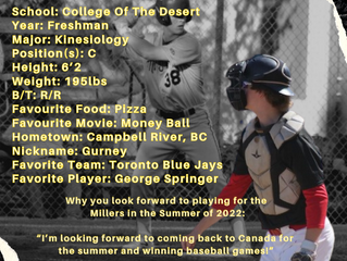 Moose Jaw Miller Express Sign Catcher Robert Gurney for the 2022 Season