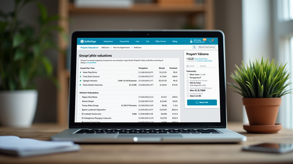 Eye-level view of a laptop displaying a property valuation website