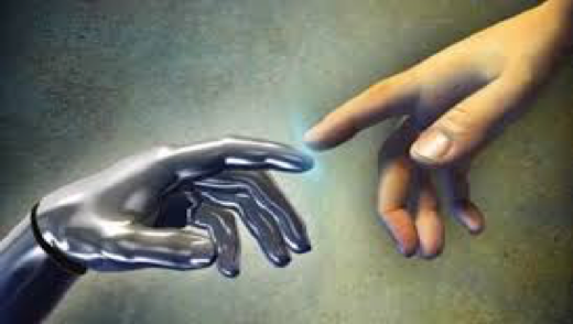 la main de dieux de la chapelle sixteen avec celle d'un robot