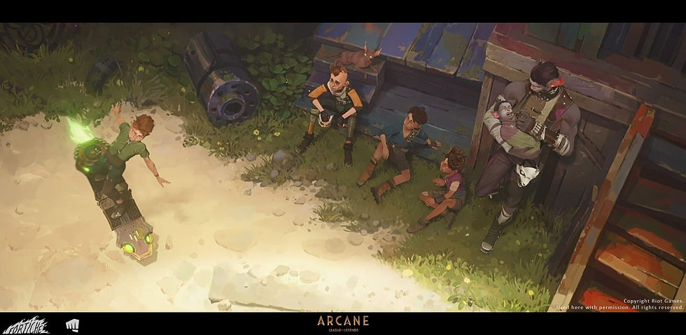 ©ForticheProduction ©Netflix 														Saison 1 d'Arcane : les enfants jouent et s'amusent dans le refuge construit par Ekko, le seul endroit de Zaun qui est encore respirable