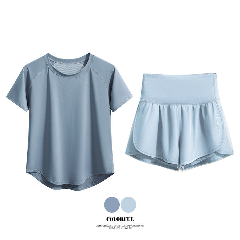 Thumbnail: DRUR 2pcs Yoga Set Women Summer Sports Suit 2 Piece Sportswear Outfits Female Sh