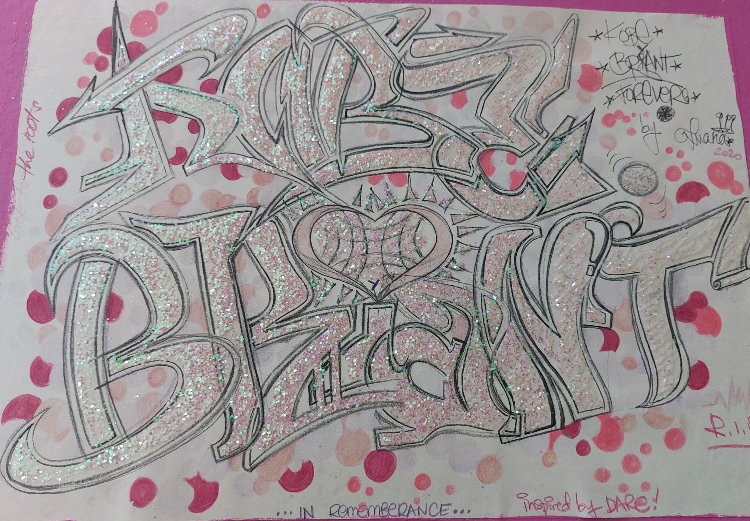 (Purple Graffiti Tribute) Medium: Pen, Acrylics & Glitter on Paper