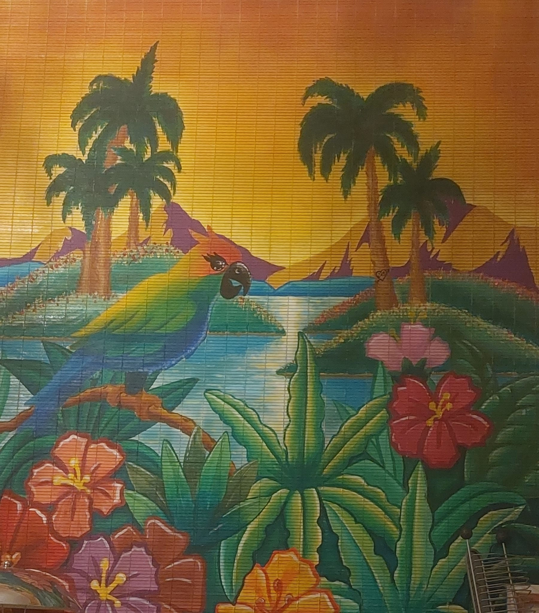 Tropical Sunset Acrylics & spray paint on bamboo