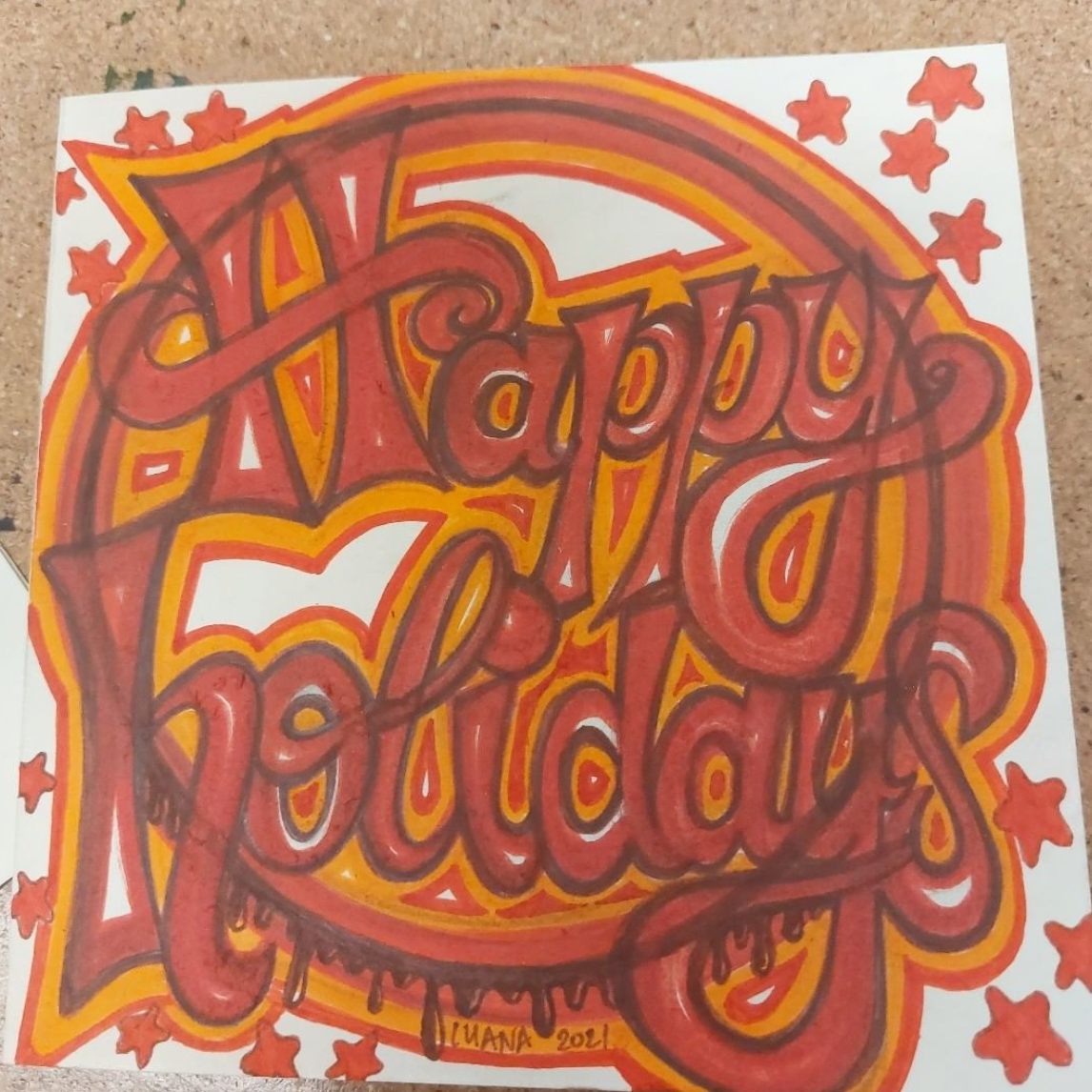 Happy Holidays Medium: Acrylic Pens on Postcard Print
