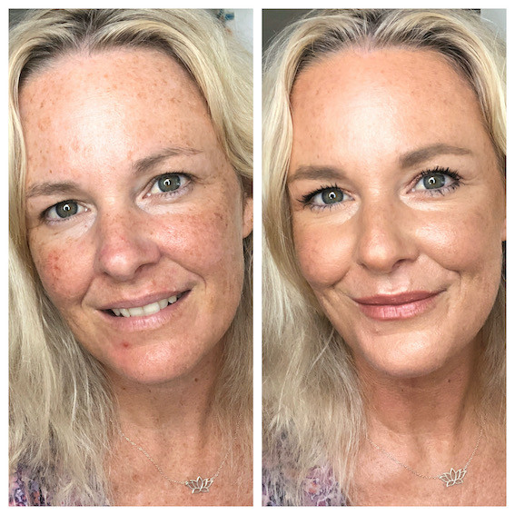before and after golden glowing makeup for mature skin
