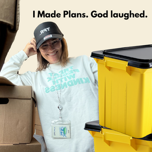 Girl leaning on storage boxes