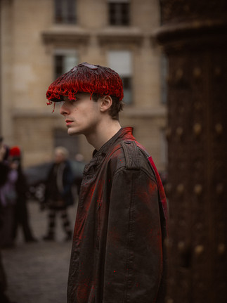 photographed by Riccardo Perdisa outside Rick Owens during Paris Women's Fashion Week 2024